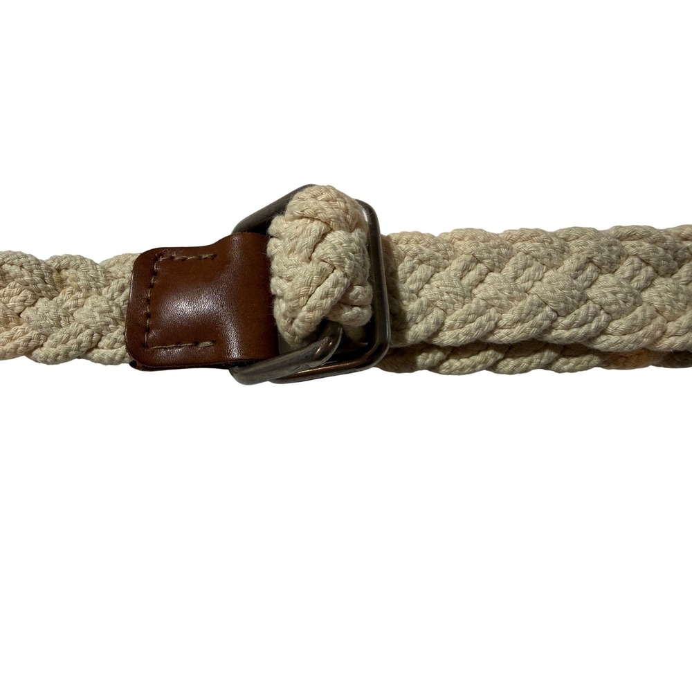 Woven Braided‎ Belt Womens Cream Tan Leather Buckle Boho Casual